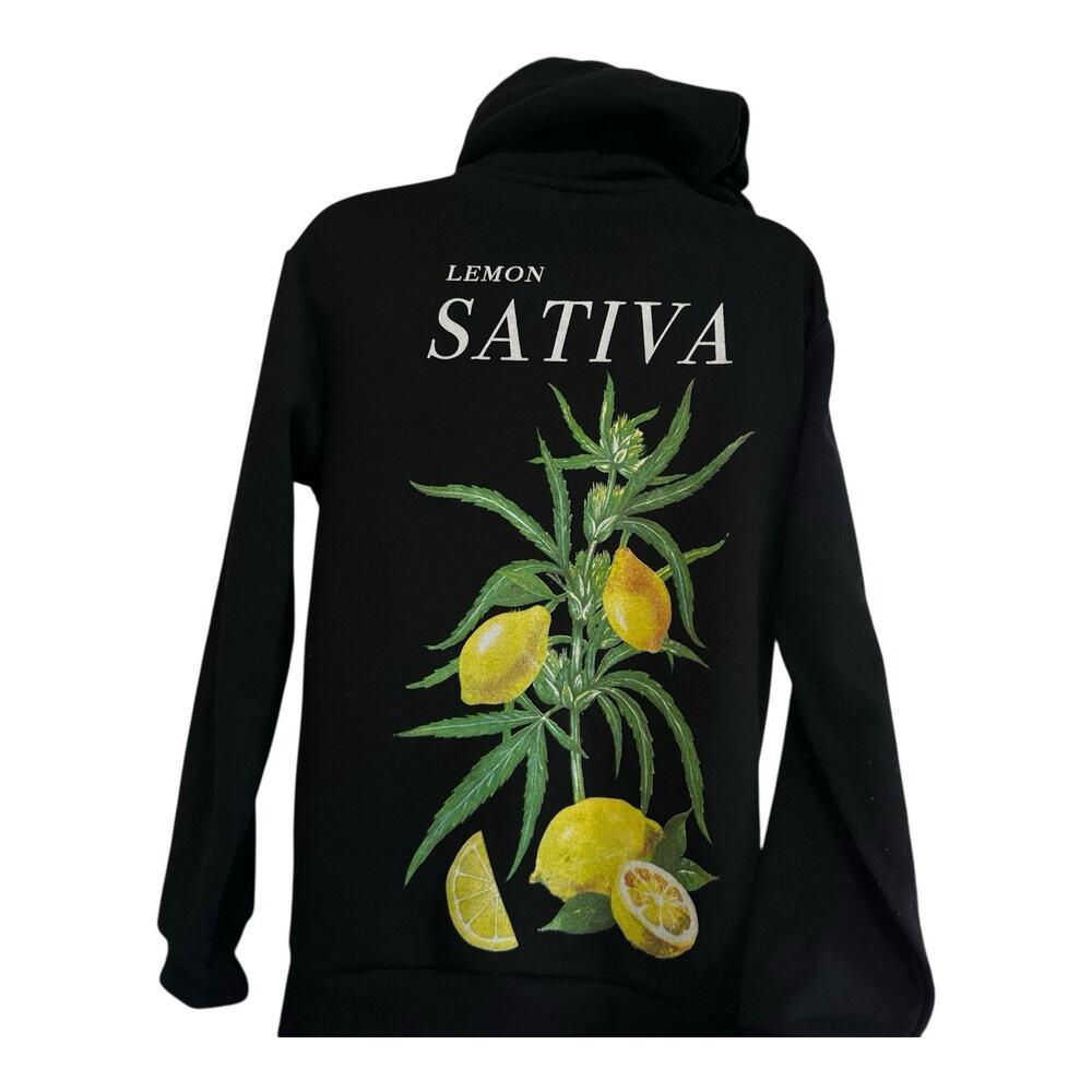Trip City Lemon Sativa Black Hoodie Graphic Cannabis Plant Print Size M